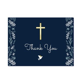 Christian Thank You Cards | Religious Catholic acknowledgement Notes | Navy Blue & Gold | Holy Communion Baptism Confirmation Christening Reconciliation Funeral | 20 count with envelopes | 8" x 5.5" (Navy Blue)
