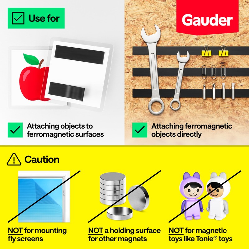 GAUDER Magnetic Tape Strong Self-Adhesive - Cut-to-Length Magnet Strip with