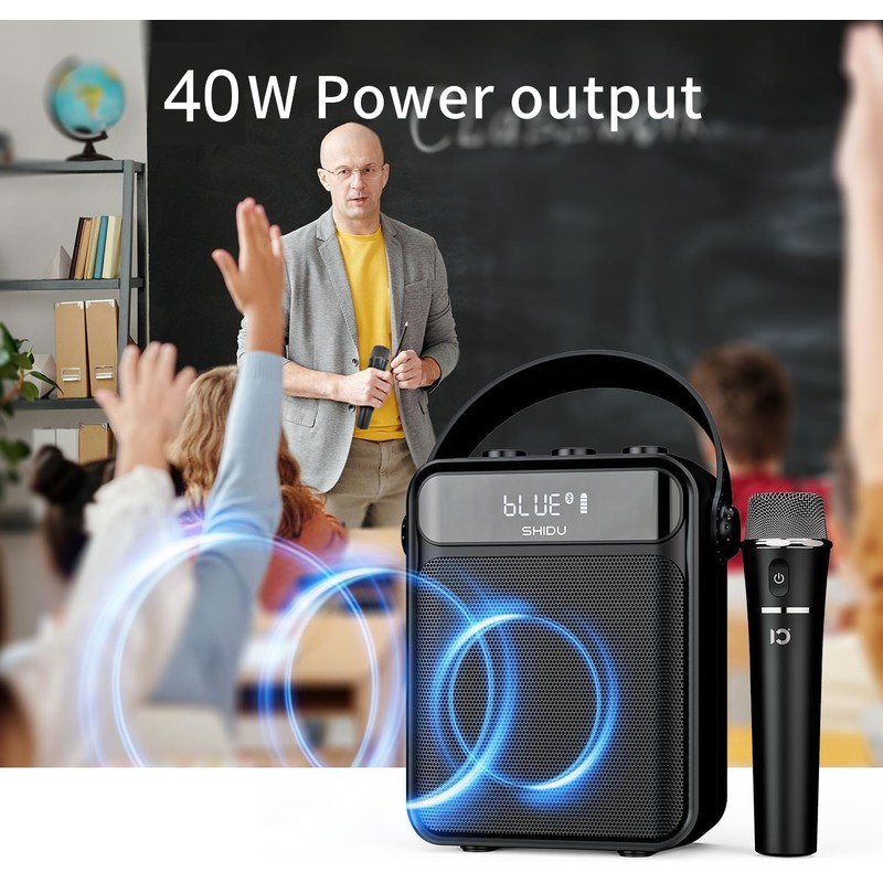 SHIDU Voice Amplifier, Portable Speaker with UHF Wireless Microphone 40W