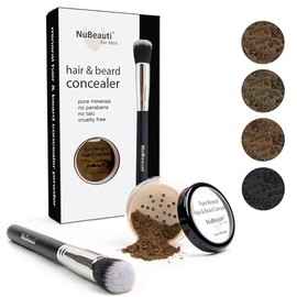 Men’s Beard, Mustache & Hair Root Touch Up Powder – Bald Spot Cover Powder – No Fragrance, Talc or Parabens – Hair Cover Hairline Powder by NuBeauti (Dark Brown, With Brush)