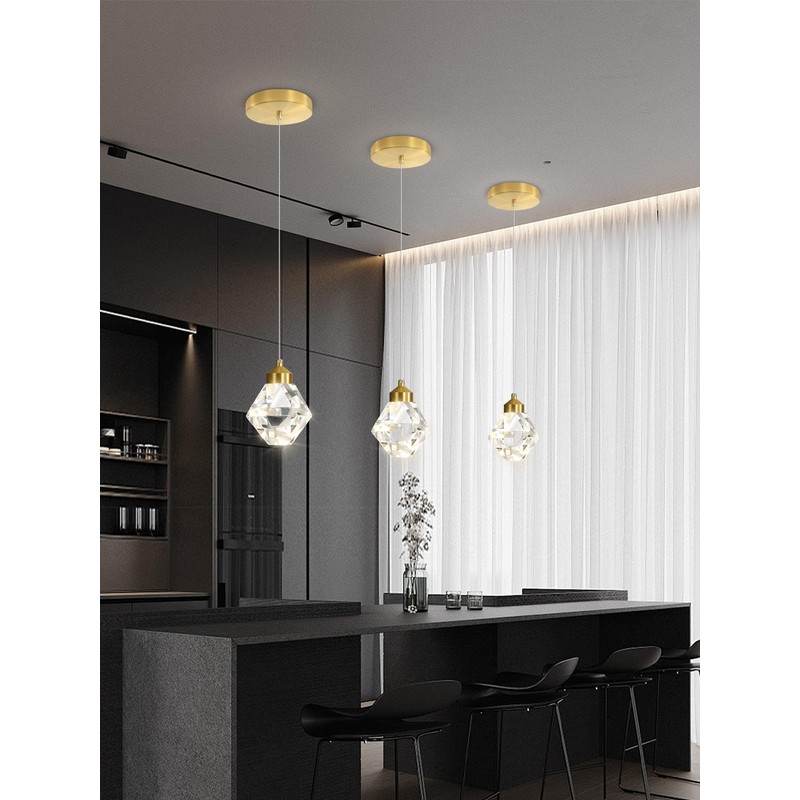 Crystal Pendant Light for Kitchen Island,Gold Chandelier Lights Fixture, Hanging
