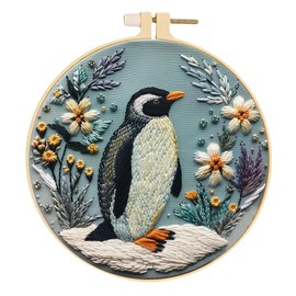 Huacan Embroidery Kits for Beginners, DIY Embroidery Starter Kit with Penguins Pattern