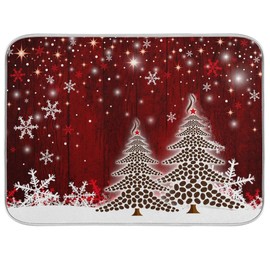 Christmas Tree Dish Drying Mat 18x24 inch Xmas New Year Snowflake Wooden Dish Drainer Kitchen Counter Mats Bottles Dish Dry Pad Protector for Kitchen Countertops
