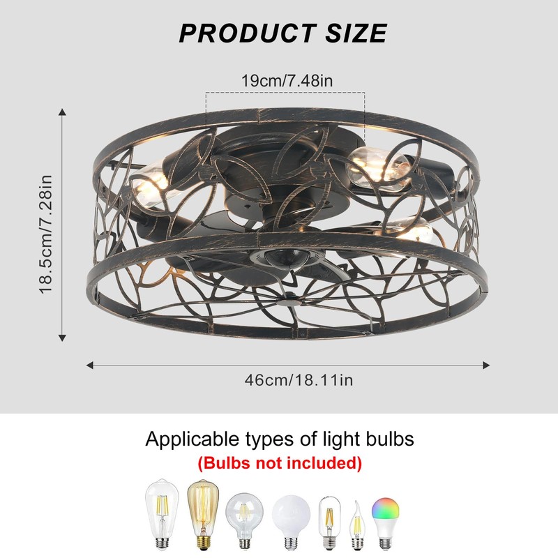 Garwarm Caged Ceiling Fan with Light,18in Rustic Industrial Ceiling Fans