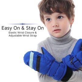 F Flammi Guantes de nieve para niños pequeños con cuerda, impermeables, guantes de esquí Thinsulate, guantes de invierno para bebés y niñas, Azul, 4-6 Años