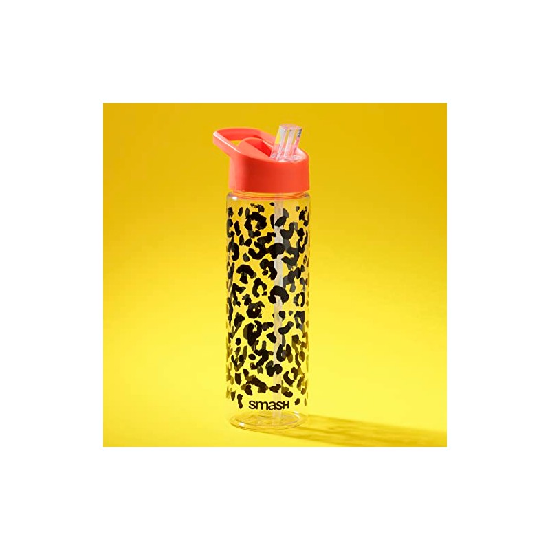 Smash Sipper Water Bottle with Straw 700m Black/Coral Leapard Print