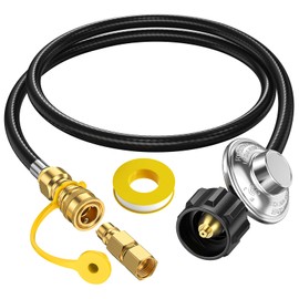 5FT Propane Hose with Regulator, 3/8 inch Quick Connect Disconnect for Mr Heater Big Buddy Heater, w/ 3/8" Female Flare Adapter for Generator Charbroil Blackstone Weber Griddle Grill Fire Pit Stove