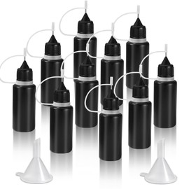 HARSKIYER 10ml Precision Tip Applicator Bottle, 10 Pcs Black Fine Needle Tip Squeeze Bottles with 2 Mini Funnel, Fine Line Applicator wtih Leak-Proof Caps for DIY, Paint, Quilling, Craft, Acrylic