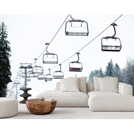 ZFBIZHI Snowy Pine Tree Forest Wallpaper for Bedroom Living Room Ropeway Scenery Mural Wallpaper (Not Peel n' Stick)