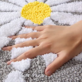 QJHOMO Toilet Rugs U Shaped, Gray Toilet Mat Cute Daisy Contour Bath Rug 20"x20", Extra Thick Soft Machine Washable Toilet Carpet, Non Slip Bathroom Floor Mats Super Absorbent Microfiber Bath Rugs