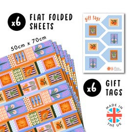 Birthday Wrapping Paper For Women - 6 Sheets Of Folded Gift Wrap With Tags - Montego Bay Inspired Design - For Wedding, Holiday, All Occasion - Recyclable - By Central 23