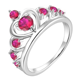 YL Crown Rings 925 Sterling Silver Heart Engagement Rings Queen Created Ruby Anniversary Jewelry-size6