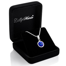 LILLY MARIE High Quality Women's Necklace with Round Sapphire Blue Crystal Pendant, Glass, Crystal