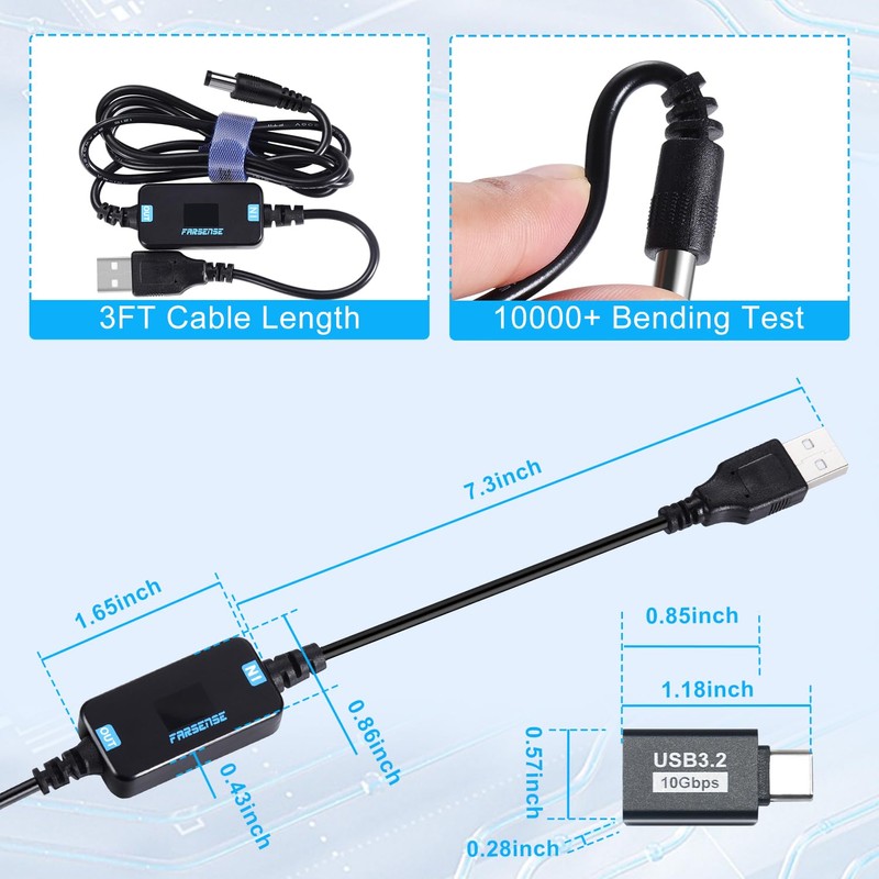 FARSENSE USB DC 5V to 12V Step Up Power Cable(3FT),USB