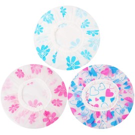 Shower Caps, 3 Pcs Waterproof Bath Caps Plastic Reusable Shower Caps Elastic Band Bath Hair Hat for Women Ladies Spa Salon
