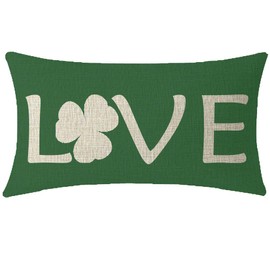 NIDITW Nice Mothers Birthday Gift Happy St Patricks Day Love Letters with Lucky Shamrock Green Lumbar Cotton Burlap Linen Pillow Sham Cushion Case Cover Sofa Decorative Rectangle 12x20 (Love)