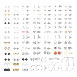 Kakonia 93 Pairs Assorted Multiple Stud Earrings Set for Women Cute Simple Faux Pearl Hoop Earrings Bar Moon Star CZ Stud Earring Jewelry