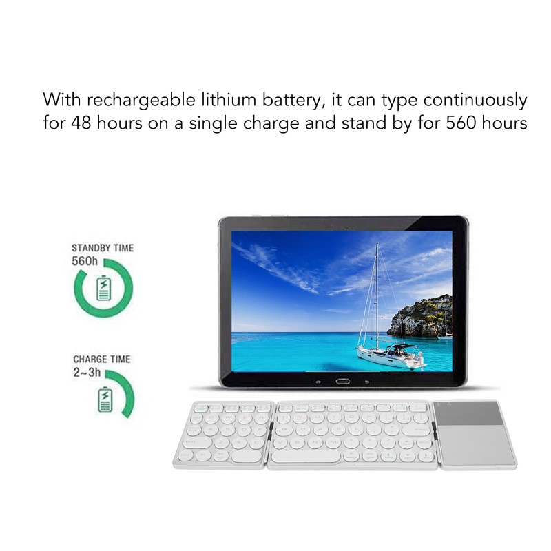 Round Key Bluetooth Foldable Keyboard with Touchpad Universal 140mAh Wireless