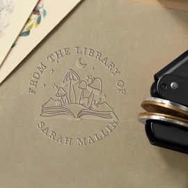 Sello de Libros en Relieve Personalizado, Embosador de Páginas, Embosadero Ex Libris, Prensa de Gofrado para Libros, Marcadores Personalizados Grabados Embosser con Caja de Madera Opcional