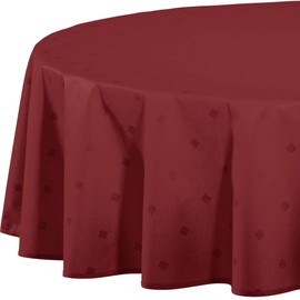 Erwin Müller Washable Tablecloth, Neuss Diamond Design, Burgundy, Oval Size, 140 x 190 cm, Acrylic Sealed Fabric for Easy Wiping (Other Colours, Sizes)