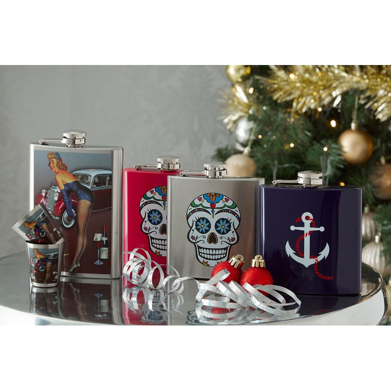 Premier Housewares Skull Design Hip Flask, Stainless Steel - 6