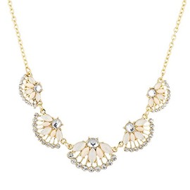 Lux Accessories Peach Ivory and Rhinestone Floral Flower Mini Statement Necklace