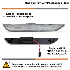 iJDMTOY Semi-Clear Lens Xenon White Full LED Rear Side Marker Light Kit Compatible With Ford 2015-2023 Mustang, Powered by 48-SMD LED, Replace OEM Back Red Sidemarker Lamps