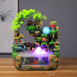 Tabletop Water Fountain, Mini Silent Waterfall Fountain with LED Colorful Lights & Atomizer, Silent Desktop Rockery for Indoor Relaxation, Home Office Desk Decor