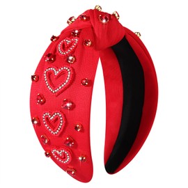 MOLOCH Pink Heart Headband for Women Rhinestone Conversation Love Heart Headbands Crystal Knotted Bejeweled Wide Velvet Fashion Hairband Valentines Day Country Concert Hair Accessories