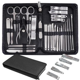 Nail Clippers Set Fingernail and Toenail Clipper Cutters, Manicure Set 30 in 1 Stainless Steel Professional Nail Clipper Set, Ear Cleaning Kit, Portable Travel Grooming Set