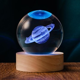 QIANRUNA 3D Saturn 60mm Crystal Ball Astronomy Universe Gifts 3D Saturn Planets Model Science Space Themed Physics Gifts Night Light lamp for Kids Men Him Dad Science Teacher