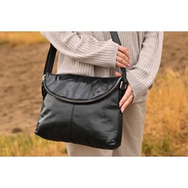 Gusti Handtasche Damen Schwarz Leder - Gardenia Umhängetasche Damen Klein - Handtaschen Damen Klein - Damen-Henkeltaschen - Crossbody Bag Damen Klein - Ledertasche Damen Vintage