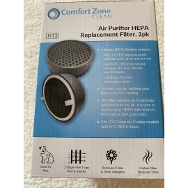 Comfort Zone Clean HEPA Filter CZAPH132 w/Charcoal Pre-Filter Removes Smoke 2Pk