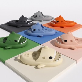 Trendy Shark Massage Bathroom Slippers for Adults & Couples - Non-Slip & Quick-Dry 46-47 / Smog Blue Couple 4ea
