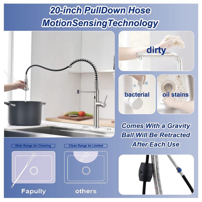 Fapully Touchless Kitchen Faucet with Pull Down Sprayer,Sensor Commercial Pull-Down