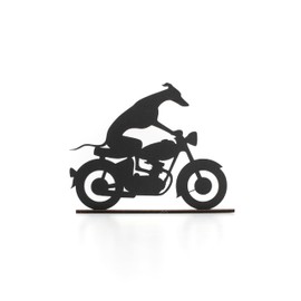 Acrylic Whippet/Greyhound Silhouette Ornaments, various designs including Whippet on a motorbike, Whippet on holiday and racing whippets. Laser-Cut Acrylic. (Motorbike 1 acrylic)