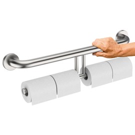 24 Inch Grab Bar w/Double Toilet Paper Roll Holder Brushed Nickel, Stainless Steel Shower Support Balanced Support Handle, Wall Mounted Safety Handrail Grab Rail for Elderly Senior Handicap Disabled
