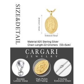 Cargari Saint Raphael The Archangel Necklace Pendant Medal 925 Sterling Silver Oval Gold Archangel Raphael Religious Amulet Jewelry Gift for Men Women