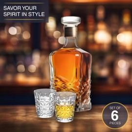 Regal Trunk Crystal Shot Glasses set of 6 - Premium Tall Shot Cocktail Glasses (2 oz) - Glass For Drinking Liquor, Tequila, Bourbon, Scotch, and Cognac