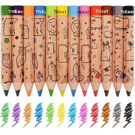 ThEast 12 Short Colored Pencils for Kids, Cute Animal Toddlers Crayons Color Pencil with Sharpener, Preschool Party Favors, Pre-Sharpened(Pack of 1)