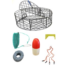 KUFA Vinyl Coated Round Crab Trap & Accessory Kit (100' Lead Core Rope, Caliper,Harness,Bait Bag & 11" Red/White Float) CT110+CAC17
