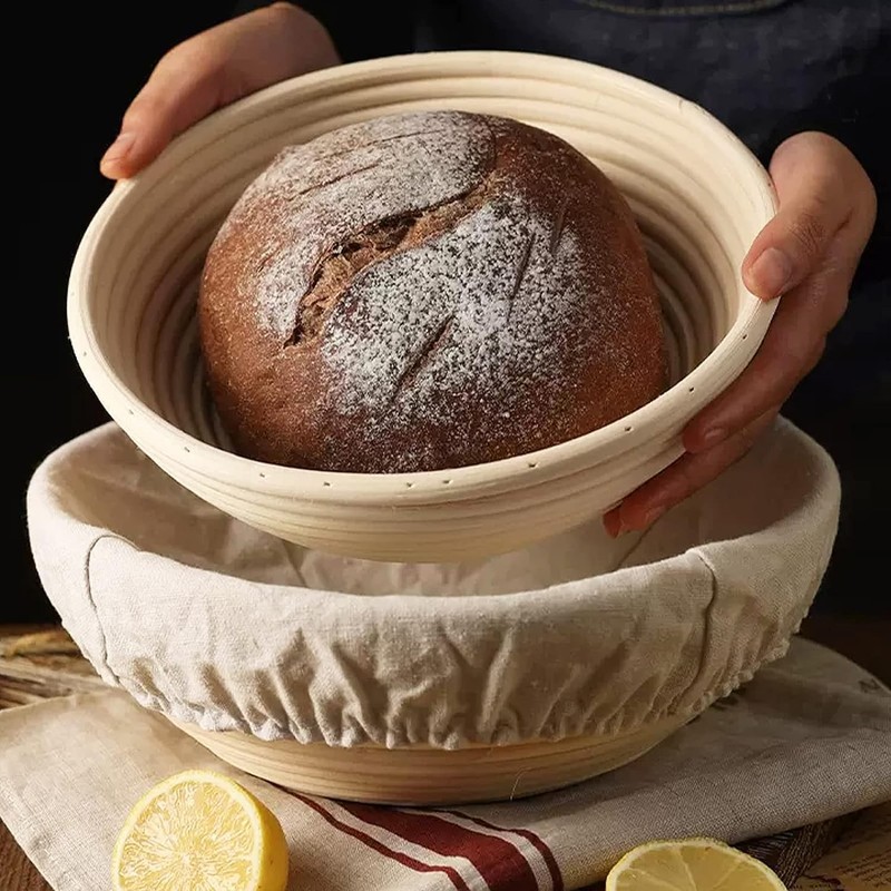 LATRAT Set of 4 Round Linen Insert Bread Proofing Basket