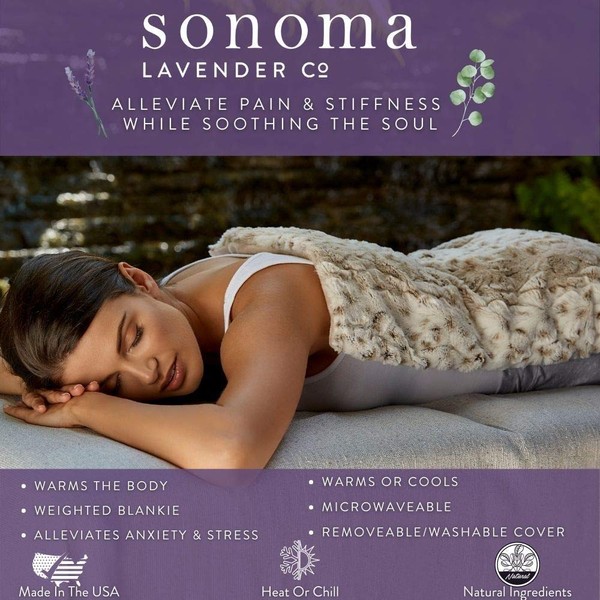 Sonoma Lavender Aromatherapy Spa Blanket Filled with Lavender Flowers and Flaxseed, Hot/Cold Microwaveable Heated Blanket for Soothing Muscles with Removable Washable Cover (44" x 18", Lilac Dot)