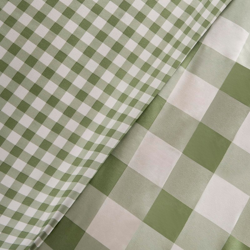 OHS Green Gingham Check Bedding Set, Single Duvet Covers Check