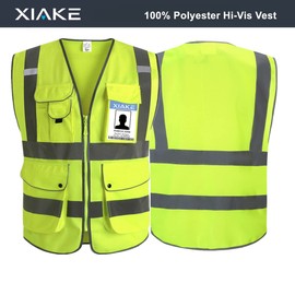 XIAKE 9 Pockets High Visibility Reflective Safety Vest, Zipper Front, Meets ANSI/ISEA Standards(3X-Large,Yellow)