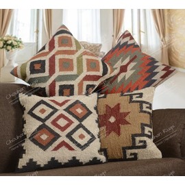 Chouhan Rugs 4 pcs set of Indian Hand loomed Cushion cover, Natural Jute pillows Covers, 18x18 Inch Hand-woven Throw Pillowcases, Home Decor Sofa Pillow covers