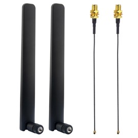 Kaunosta 2 x 5G 4G LTE GSM 3G Antenna 600-6000Mhz 12dBi Mimo SMA Male Antenna + 2 x 15cm IPX MHF1 to SMA Female Extension Cable for Router/USB Adapter/Reapter/Network PCl Card/Security Camera