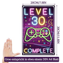 Retro Tin Sign 30th Birthday Men, Level 30 Complete, 30 Years Birthday Decoration, Funny Birthday Sign 30, Gift Birthday Gift for Teenagers Men Gamer, Metal Sign 20 x 30 cm