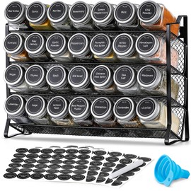 AOZITA Spice Rack Organizer for Cabinet, Spice Organizer with 28 Empty Spice Jars Funnel, Spice Labels, Seasoning Organizer for Countertop, Cabinet, Kitchen, Pantry, Cupboard