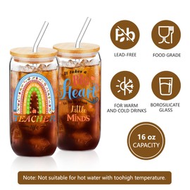 ZIOSINM Teacher Appreciation Gifts for Womem, Teacher Gifts for Women on Birthday, End of Year, Retirement, 16 Oz Can Glass and Crochet Sunflower